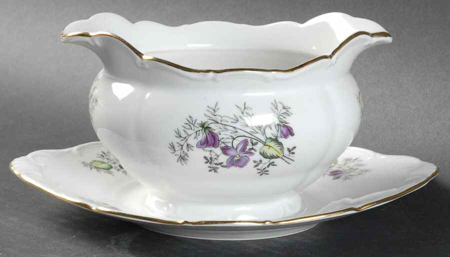 Spring Violet (Scroll Edge Only) Gravy Boat with Attached Underplate by Toscport-1