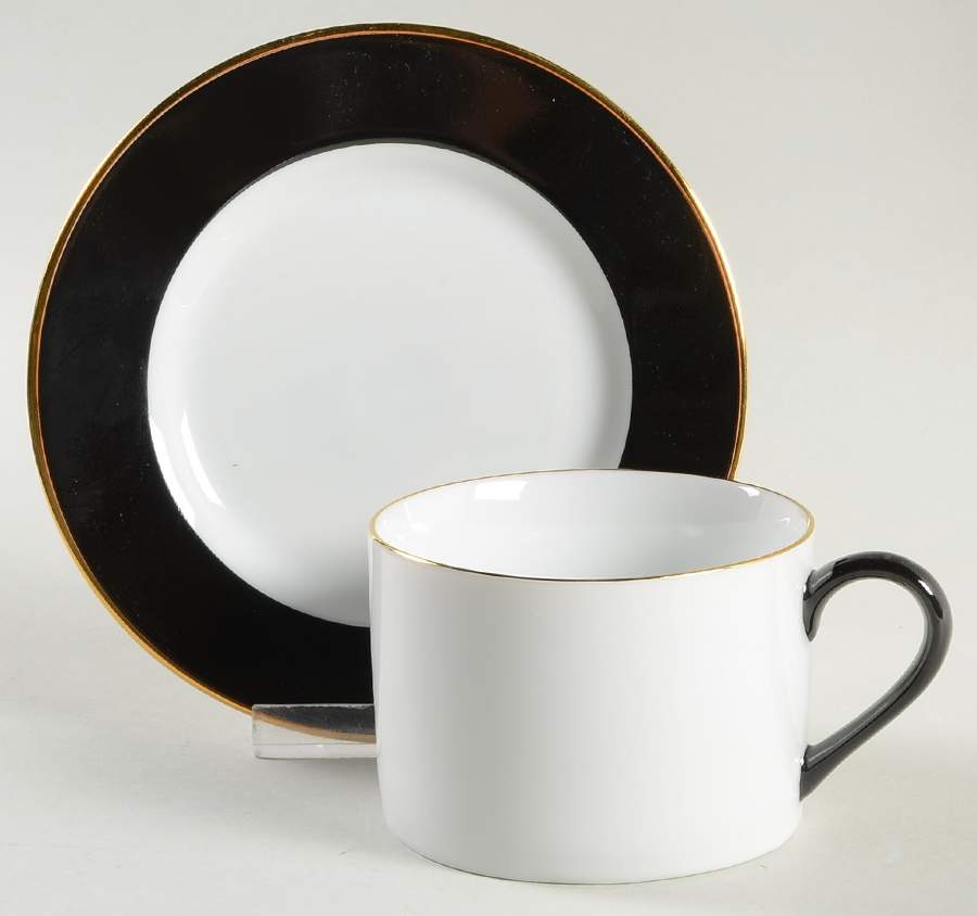 Halo Black (Gold Trim) Flat Cup & Saucer Set by Ten Strawberry Street-1