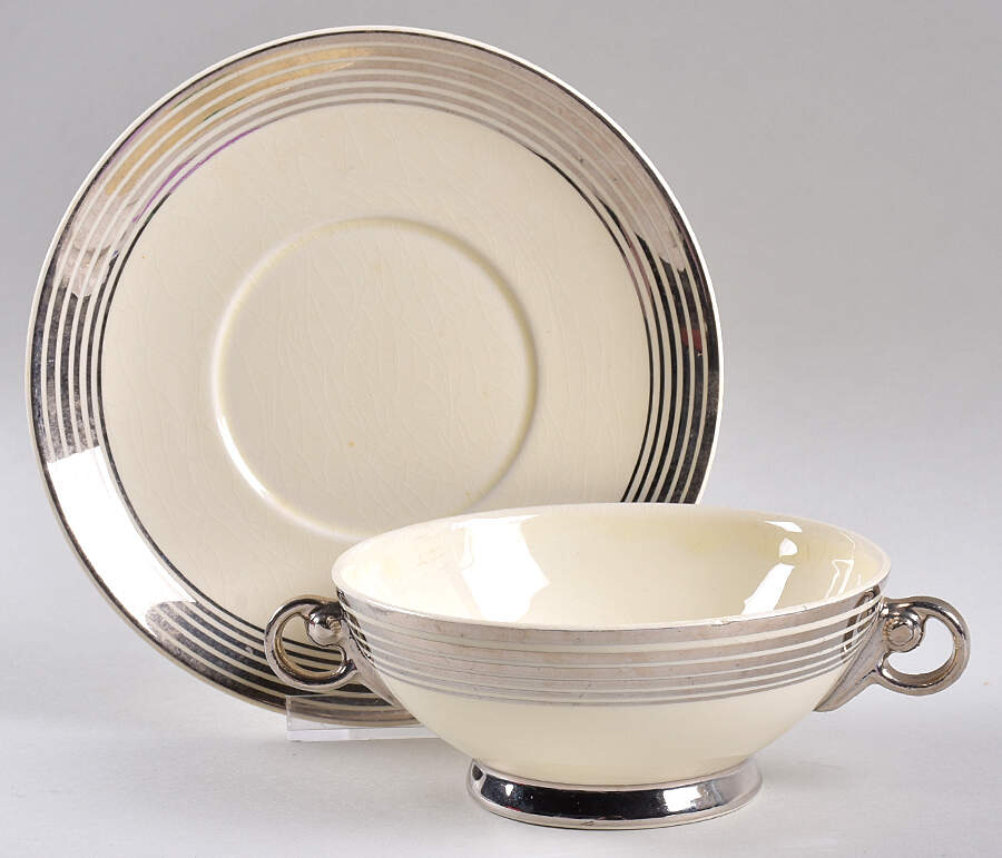 1872 Footed Cream Soup Bowl & Saucer Set by Taylor, Smith & Taylor (Ts&T)-1