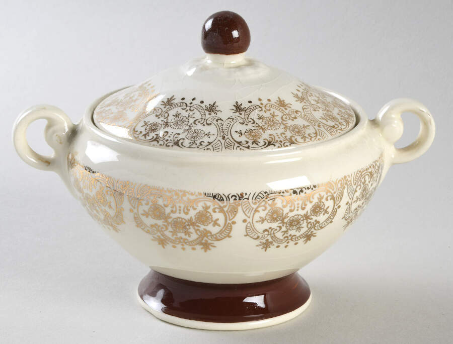 2176 Maroon Sugar Bowl & Lid by Taylor, Smith & Taylor (Ts&T)-1