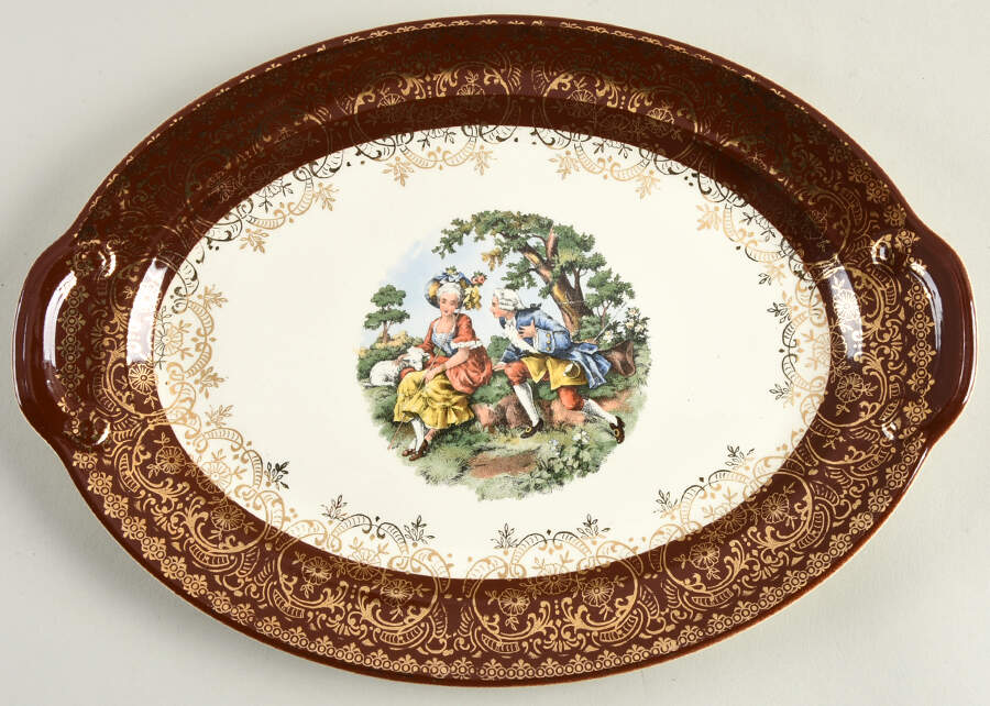 2176 Maroon 11" Oval Serving Platter by Taylor, Smith & Taylor (Ts&T)-1