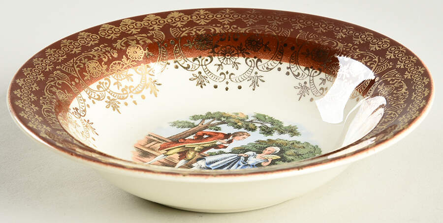 2176 Maroon Rim Fruit/Dessert (Sauce) Bowl by Taylor, Smith & Taylor (Ts&T)-1