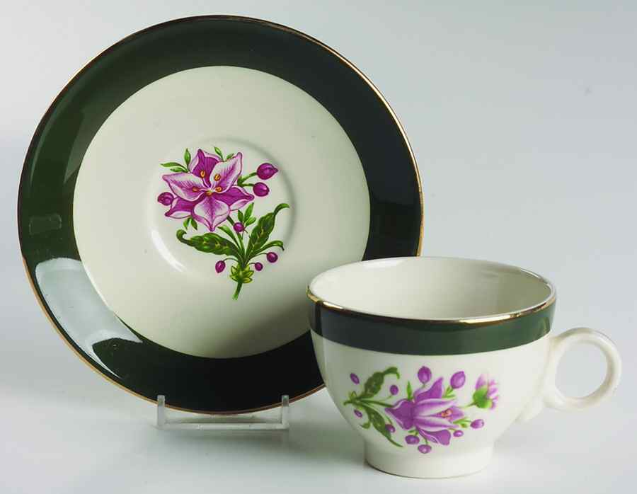 Appalachian Heirloom Bonnie (Gold Trim) Flat Cup & Saucer Set by Taylor, Smith & Taylor (Ts&T)-1
