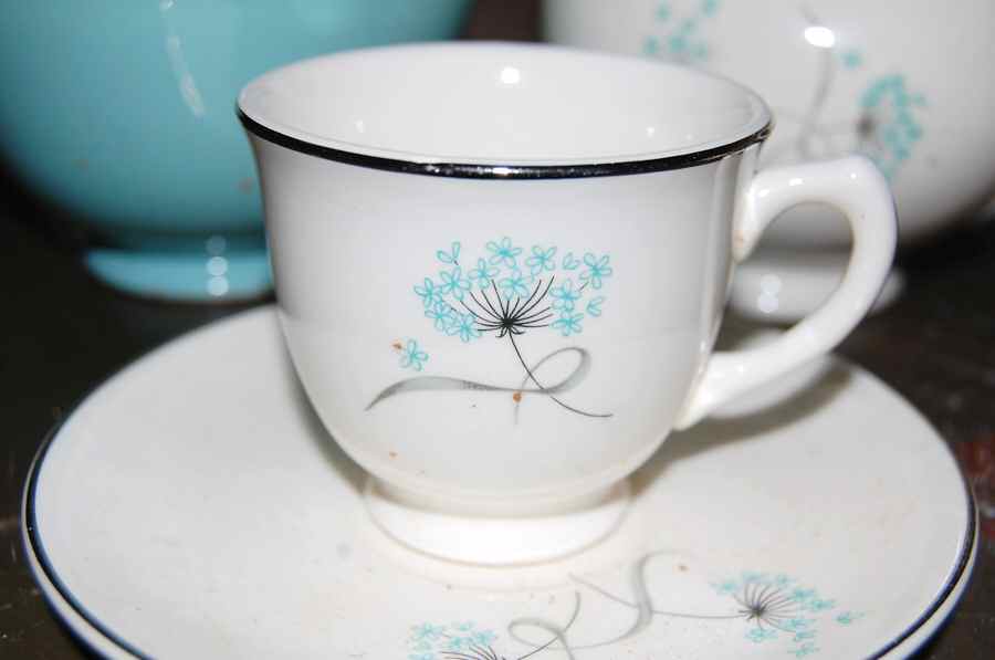 Blue Lace Footed Demitasse Cup & Saucer Set by Taylor, Smith & Taylor (Ts&T)-1