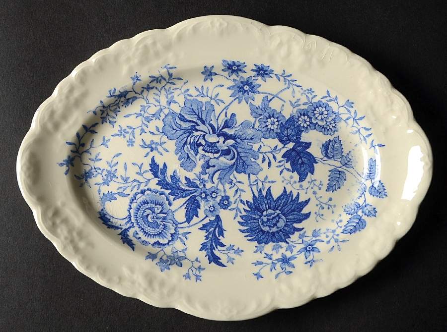 Center Bouquet Blue (Fairway Shape) Relish/Gravy Underplate by Taylor, Smith & Taylor (Ts&T)-1