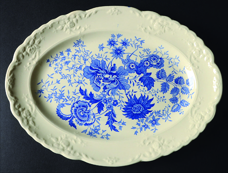 Center Bouquet Blue (Fairway Shape) 11" Oval Serving Platter by Taylor, Smith & Taylor (Ts&T)-1