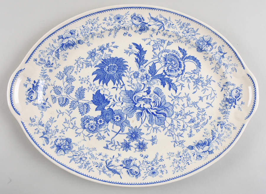 Center Bouquet Blue (Laurel Empire Shape) 15" Oval Serving Platter by Taylor, Smith & Taylor (Ts&T)-1