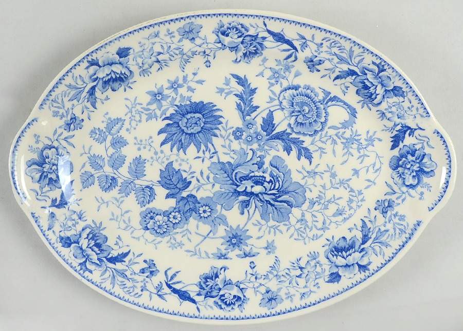 Center Bouquet Blue (Laurel Empire Shape) 11" Oval Serving Platter by Taylor, Smith & Taylor (Ts&T)-1