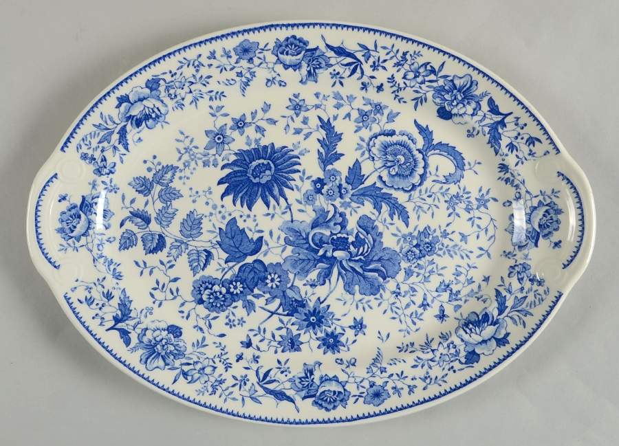 Center Bouquet Blue (Laurel Empire Shape) 13" Oval Serving Platter by Taylor, Smith & Taylor (Ts&T)-1