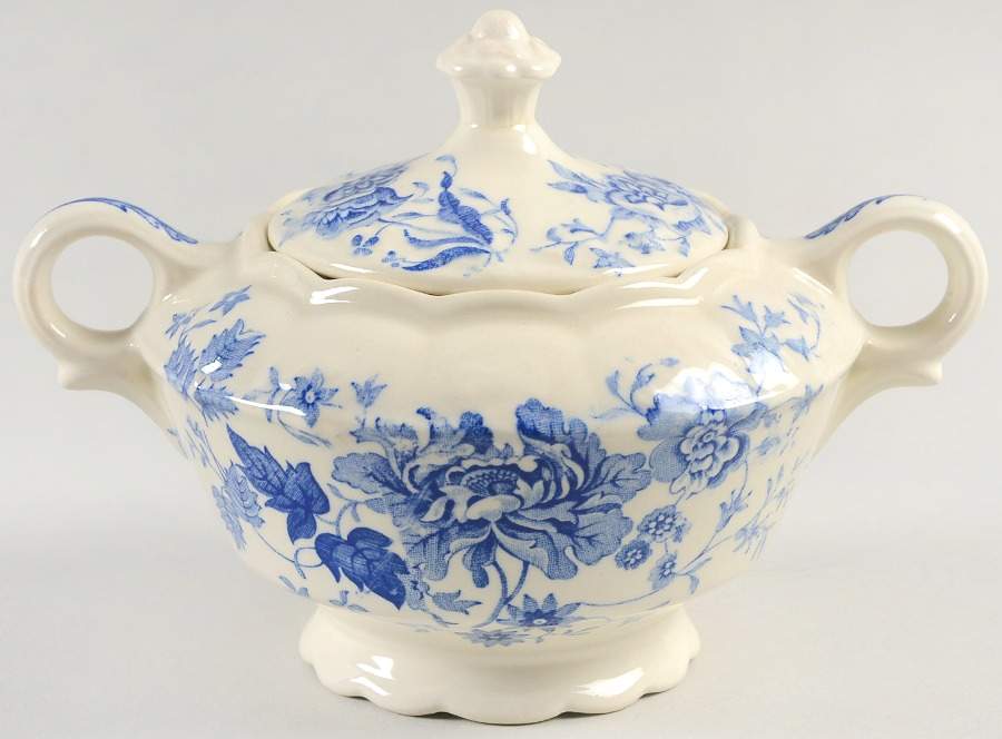 Center Bouquet Blue (Garland Shape) Sugar Bowl & Lid by Taylor, Smith & Taylor (Ts&T)-1