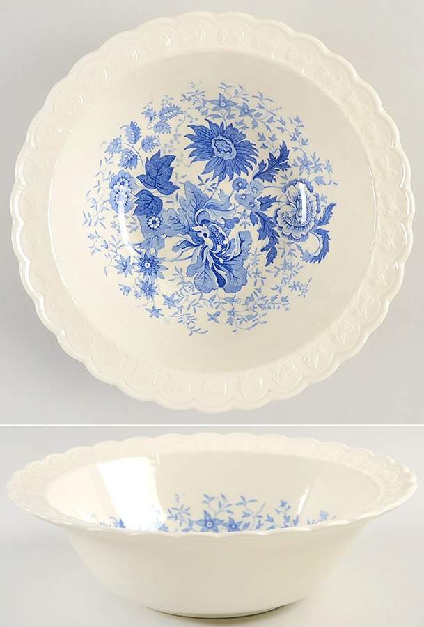 Center Bouquet Blue (Garland Shape) 9" Round Vegetable Bowl by Taylor, Smith & Taylor (Ts&T)-1