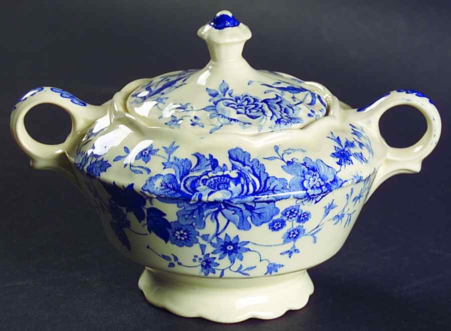 Center Bouquet Blue (Garland Shape) Sugar Bowl & Lid by Taylor, Smith & Taylor (Ts&T)-1