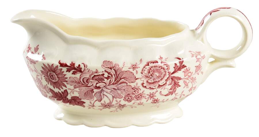 Center Bouquet Red (Garland Shape) Gravy Boat by Taylor, Smith & Taylor (Ts&T)-1
