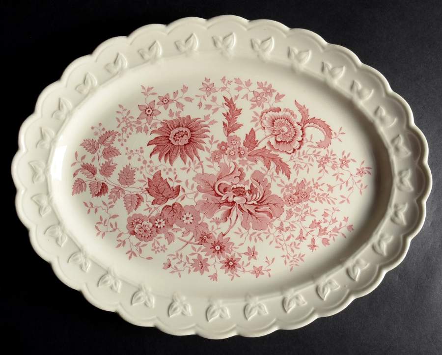 Center Bouquet Red (Garland Shape) 13" Oval Serving Platter by Taylor, Smith & Taylor (Ts&T)-1