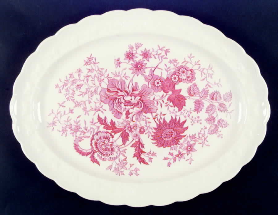 Center Bouquet Red (Garland Shape) 15" Oval Serving Platter by Taylor, Smith & Taylor (Ts&T)-1