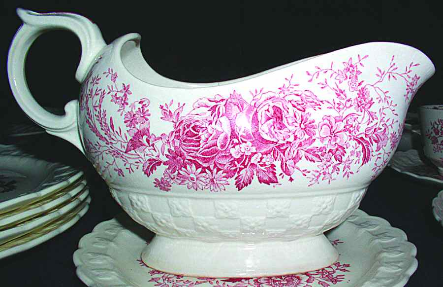 Center Bouquet Red (Garland Shape) Gravy Boat & Underplate/Relish by Taylor, Smith & Taylor (Ts&T)-1