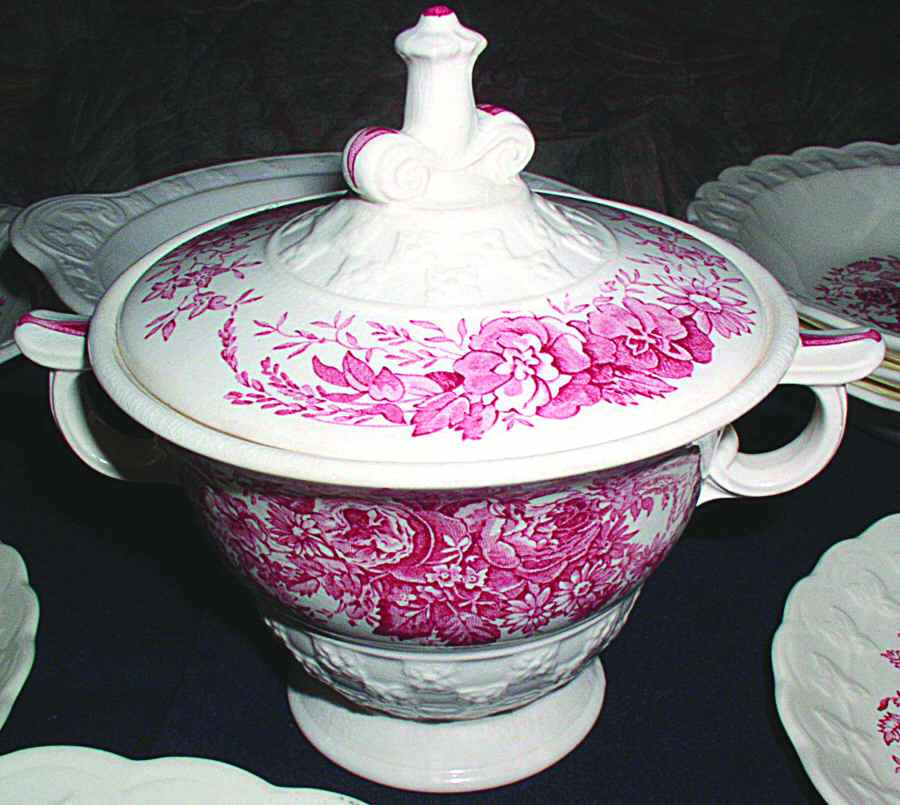 Center Bouquet Red (Garland Shape) Sugar Bowl & Lid by Taylor, Smith & Taylor (Ts&T)-1