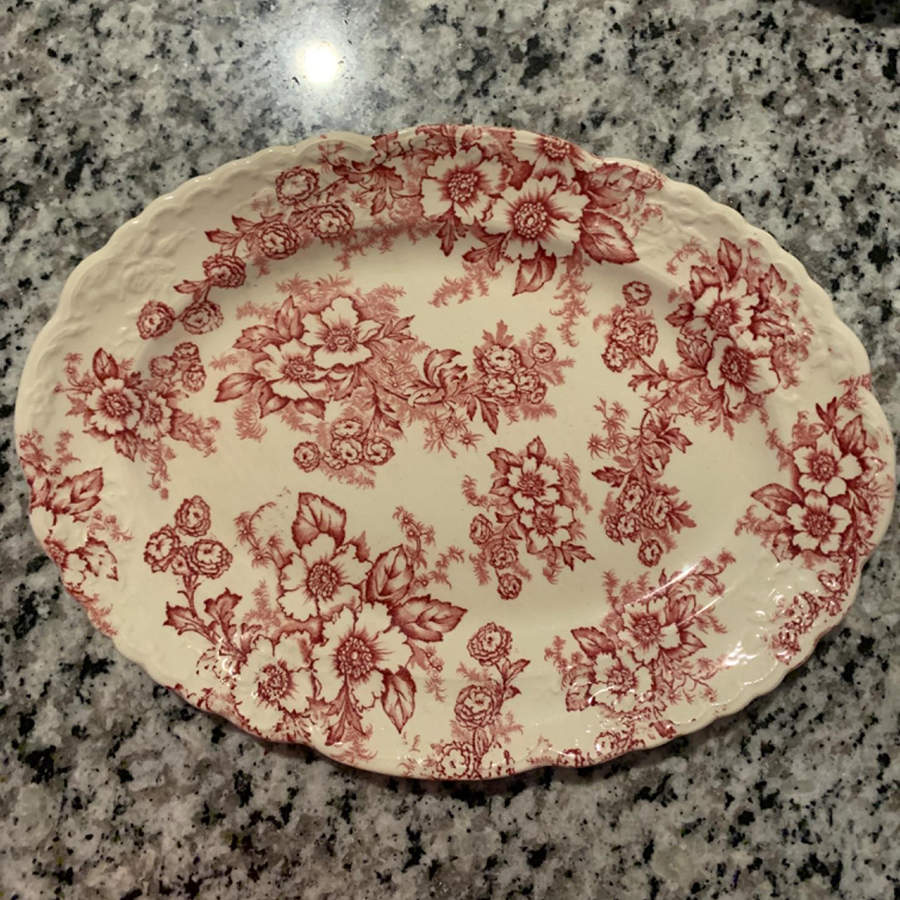 Center Bouquet Red (Fairway Shape) 11" Oval Serving Platter by Taylor, Smith & Taylor (Ts&T)-1