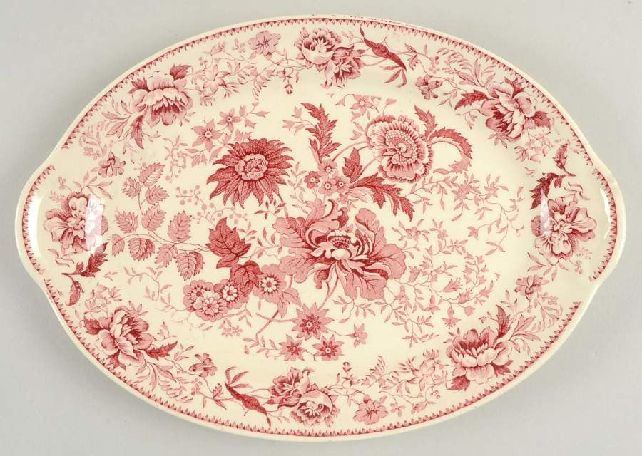 Center Bouquet Red (Smooth) 13" Oval Serving Platter by Taylor, Smith & Taylor (Ts&T)-1