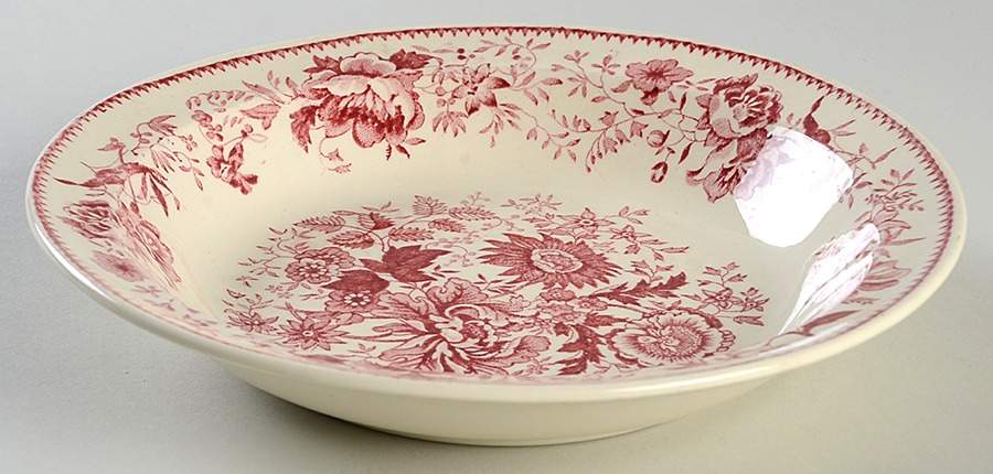 Center Bouquet Red (Smooth) Rim Soup Bowl by Taylor, Smith & Taylor (Ts&T)-1