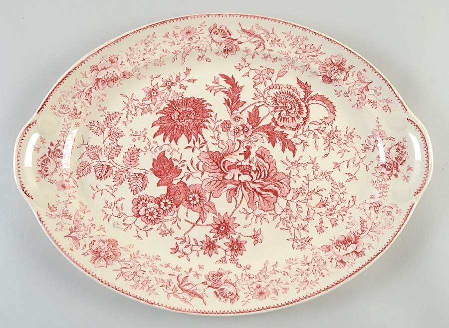 Center Bouquet Red (Smooth) 15" Oval Serving Platter by Taylor, Smith & Taylor (Ts&T)-1