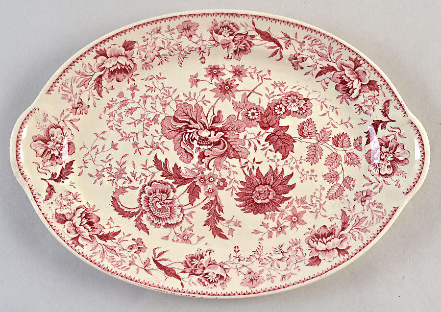 Center Bouquet Red (Smooth) 11" Oval Serving Platter by Taylor, Smith & Taylor (Ts&T)-1