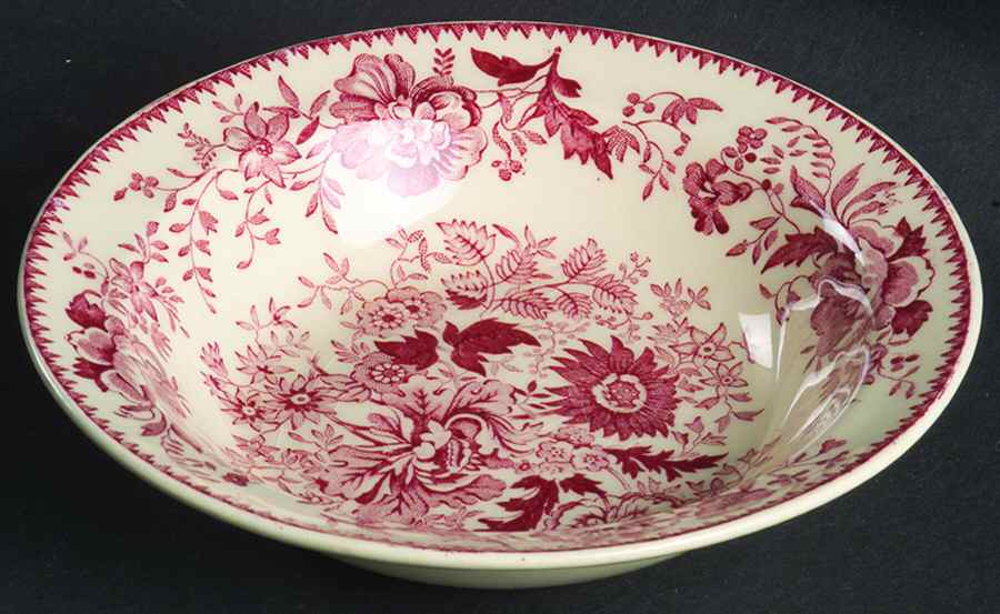Center Bouquet Red (Smooth) Rim Fruit/Dessert (Sauce) Bowl by Taylor, Smith & Taylor (Ts&T)-1
