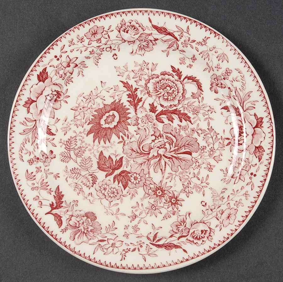 Center Bouquet Red (Smooth) Bread & Butter Plate by Taylor, Smith & Taylor (Ts&T)-1