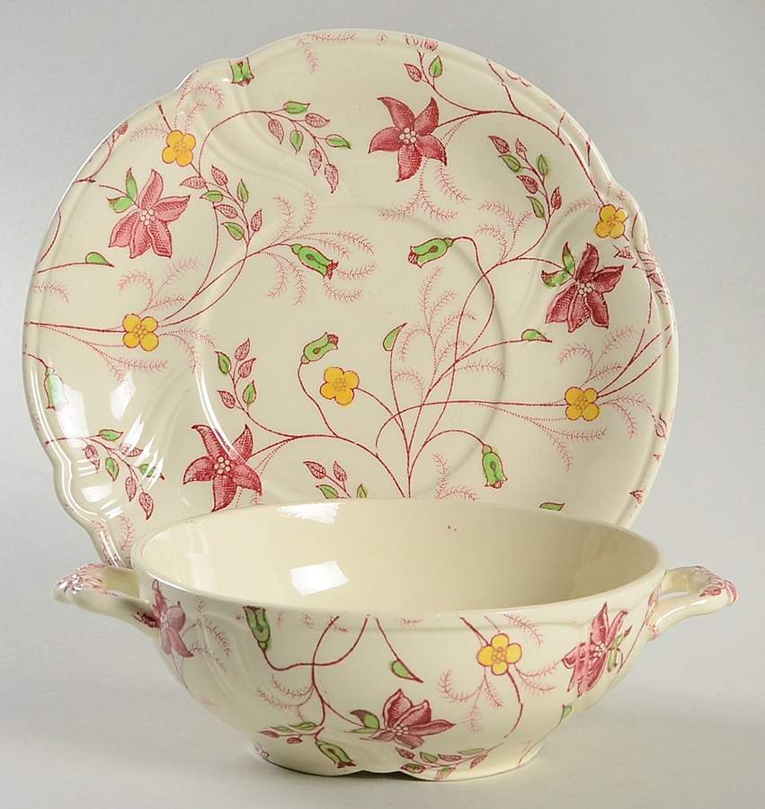 Chelsea Chintz Flat Cream Soup Bowl & Saucer Set by Taylor, Smith & Taylor (Ts&T)-1
