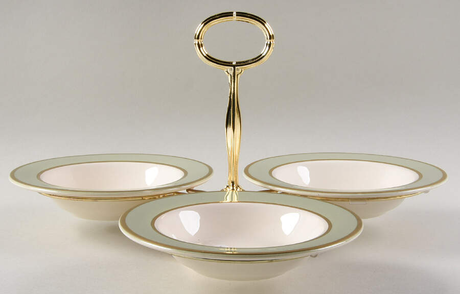 Classic Heritage Celadon Green 7" x 12" 3-Part Relish & Metal Stand (FR) HC by Taylor, Smith & Taylor (Ts&T)-1