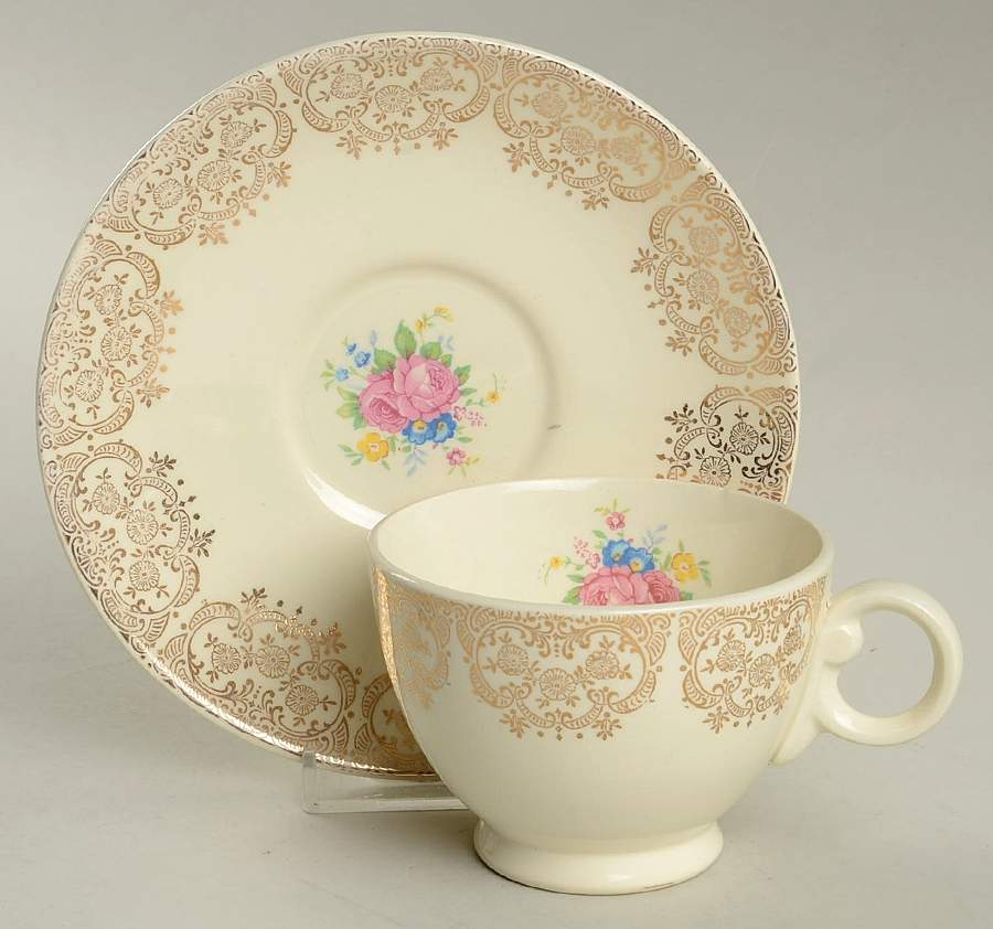 Diana (No Trim) Footed Cup & Saucer Set by Taylor, Smith & Taylor (Ts&T)-1