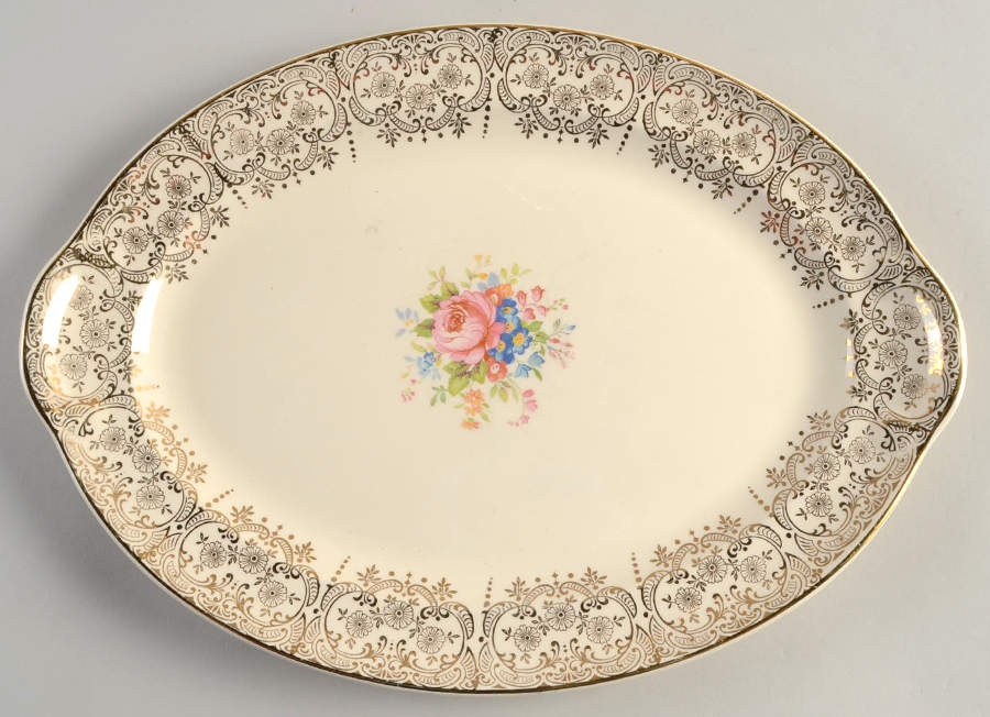 Diana (Gold Trim) 13" Oval Serving Platter by Taylor, Smith & Taylor (Ts&T)-1