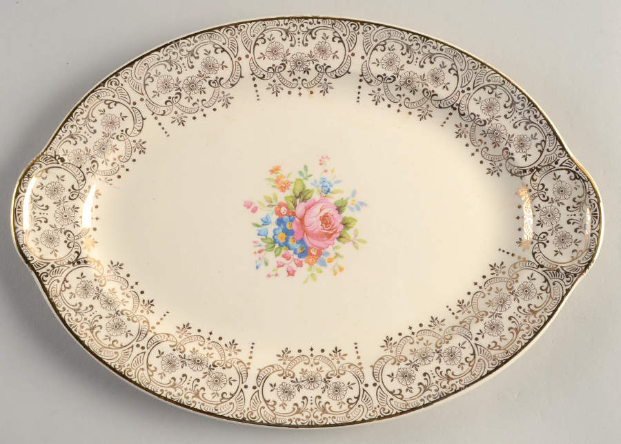 Diana (Gold Trim) 11" Oval Serving Platter by Taylor, Smith & Taylor (Ts&T)-1