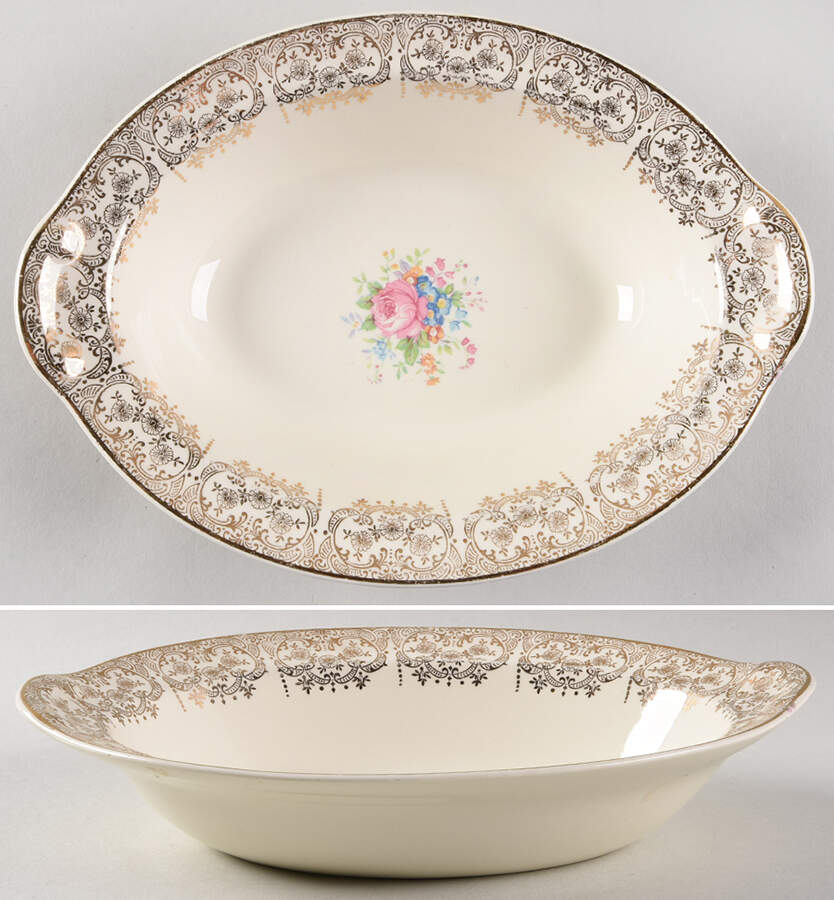 Diana (Gold Trim) 9" Oval Vegetable Bowl by Taylor, Smith & Taylor (Ts&T)-1