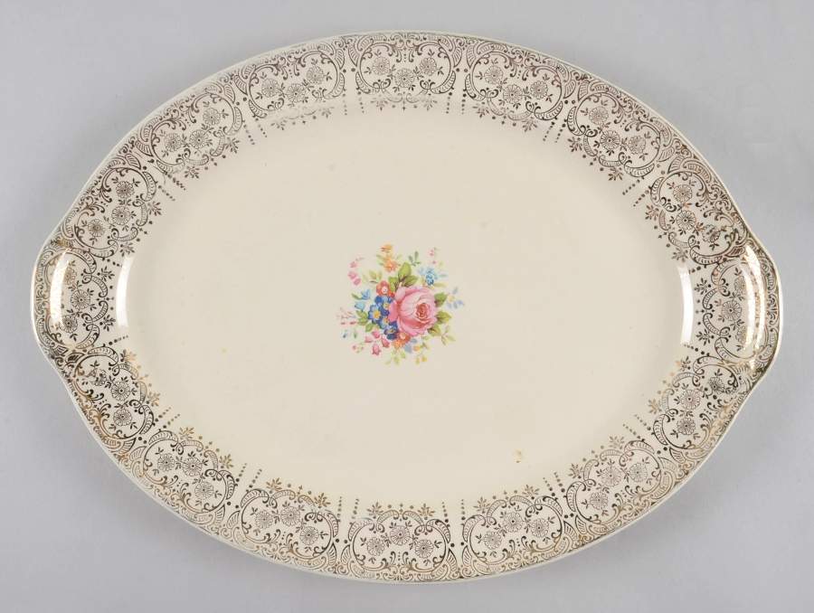 Diana (Gold Trim) 15" Oval Serving Platter by Taylor, Smith & Taylor (Ts&T)-1