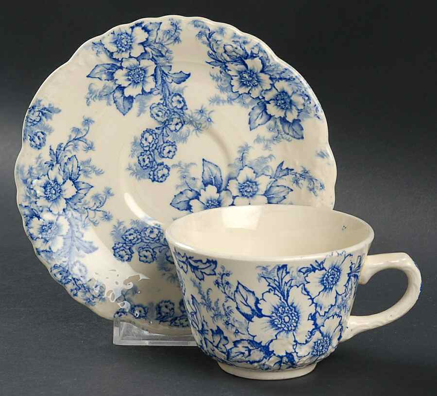 Dogwood Blue Flat Cup & Saucer Set by Taylor, Smith & Taylor (Ts&T)-1