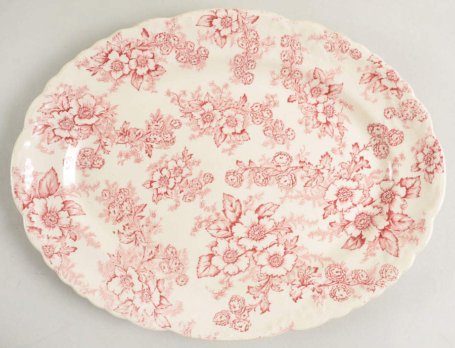 Dogwood Pink (Fairway, Cream Bkgd) 13" Oval Serving Platter by Taylor, Smith & Taylor (Ts&T)-1