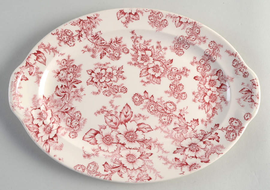 Dogwood Pink (Fairway, Cream Bkgd) 11" Oval Serving Platter by Taylor, Smith & Taylor (Ts&T)-1
