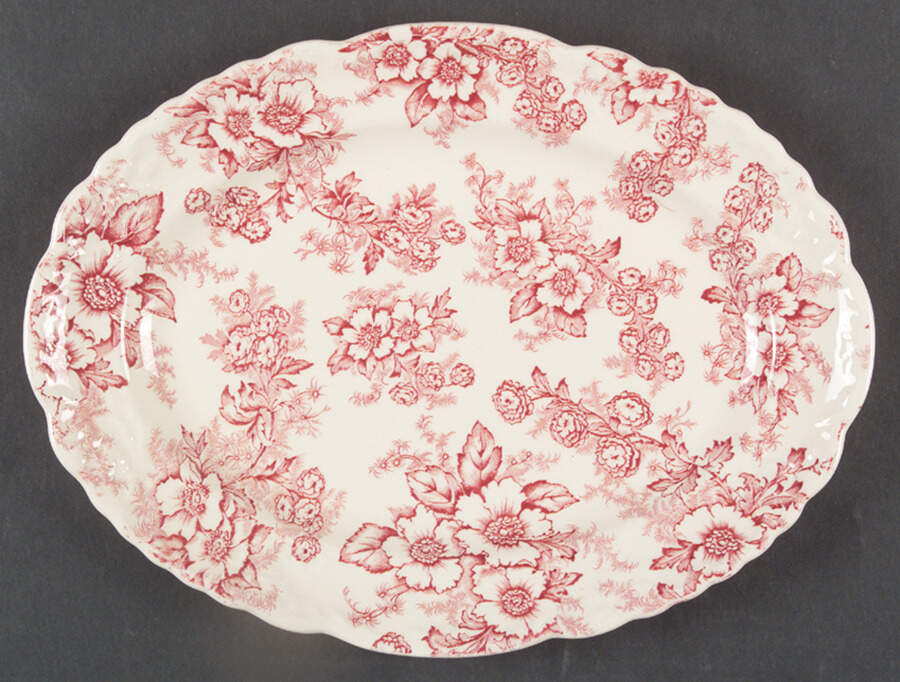 Dogwood Pink (Fairway, Cream Bkgd) 11" Oval Serving Platter by Taylor, Smith & Taylor (Ts&T)-1
