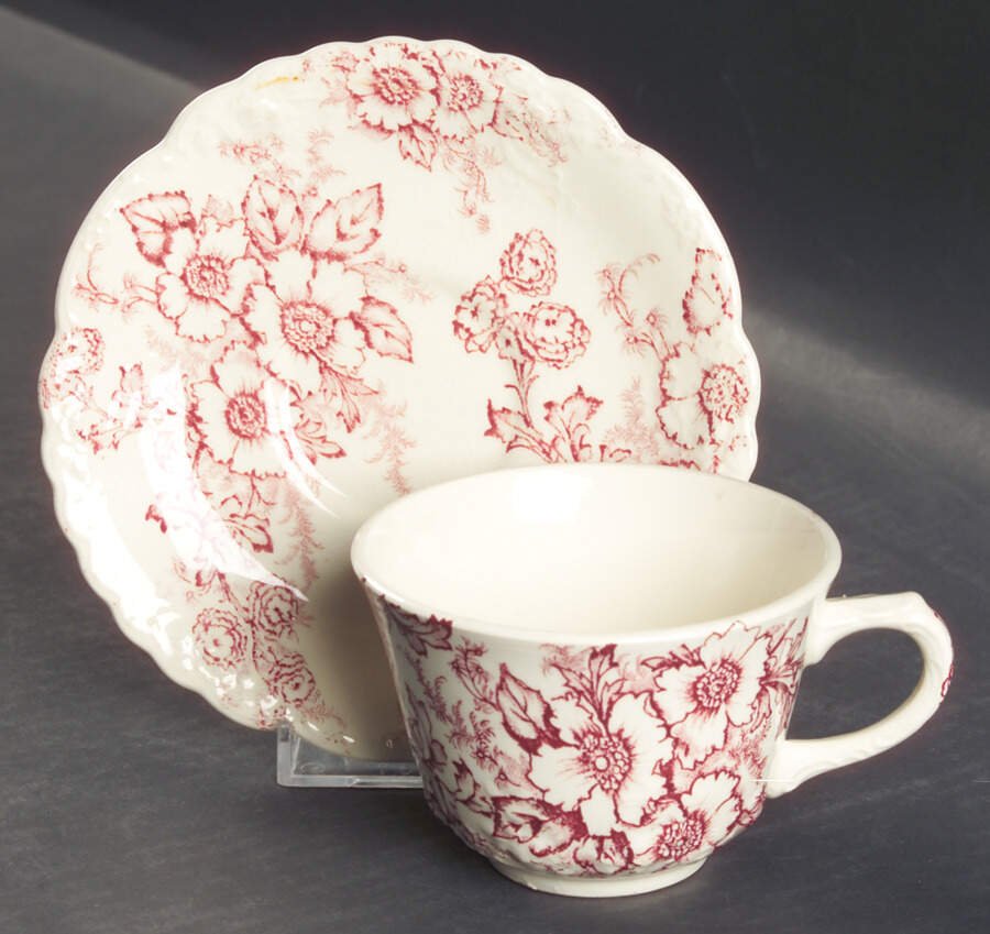 Dogwood Pink (Fairway, Cream Bkgd) Flat Cup & Saucer Set by Taylor, Smith & Taylor (Ts&T)-1