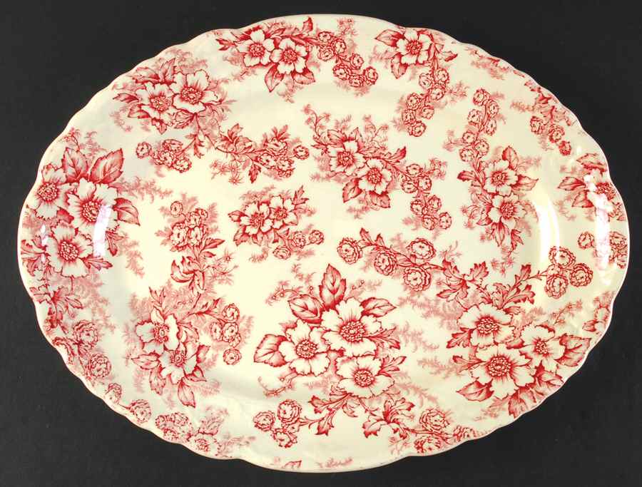 Dogwood Pink (Fairway, Cream Bkgd) 13" Oval Serving Platter by Taylor, Smith & Taylor (Ts&T)-1