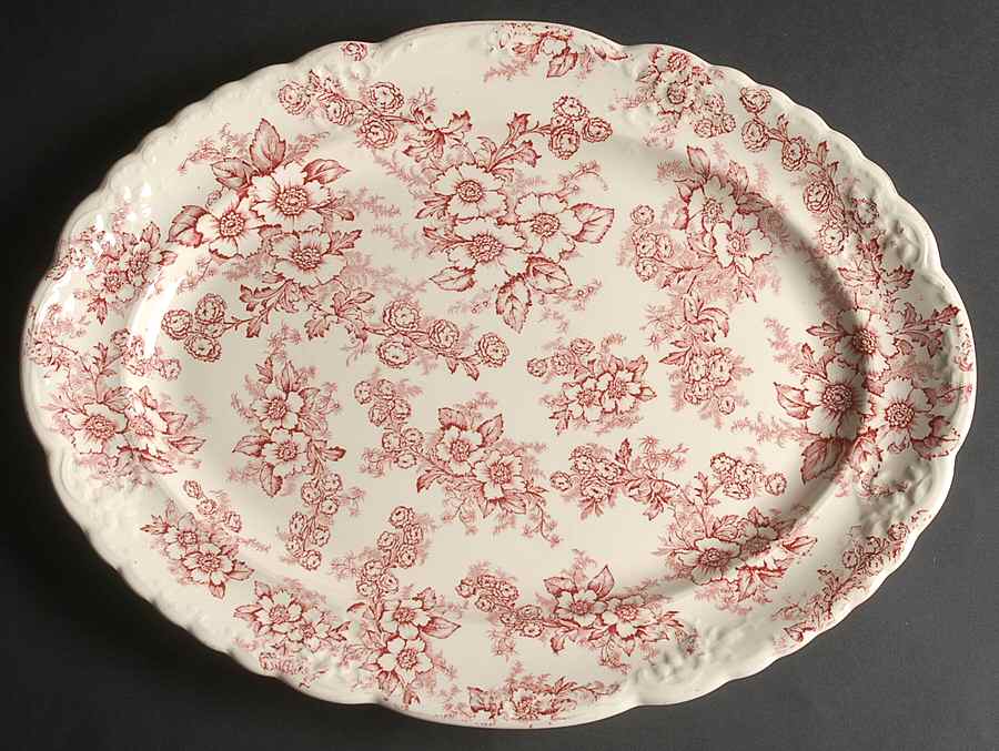 Dogwood Pink (Fairway, Cream Bkgd) 15" Oval Serving Platter by Taylor, Smith & Taylor (Ts&T)-1