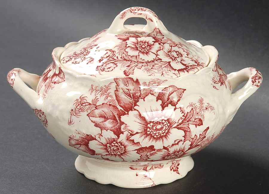 Dogwood Pink (Fairway, Cream Bkgd) Sugar Bowl & Lid by Taylor, Smith & Taylor (Ts&T)-1