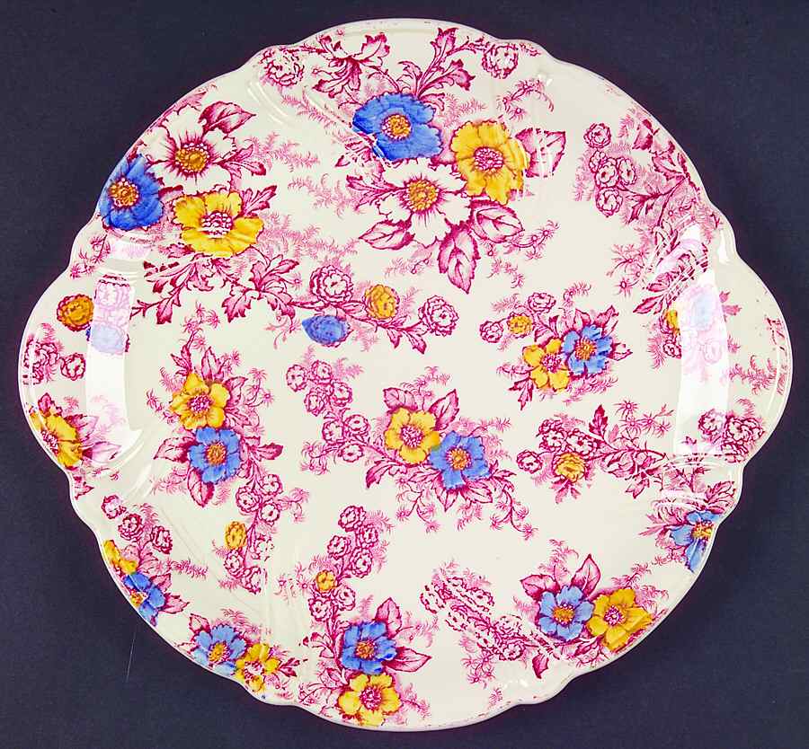 Dogwood Pink Multicolor Handled Cake Plate by Taylor, Smith & Taylor (Ts&T)-1