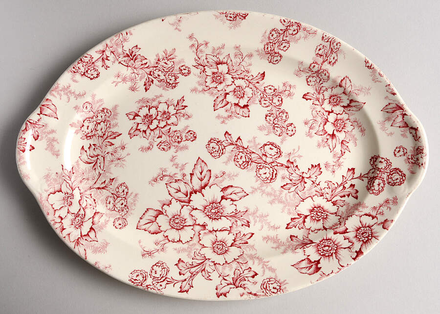 Dogwood Pink (Rim, Smooth, Cream) 11" Oval Serving Platter by Taylor, Smith & Taylor (Ts&T)-1