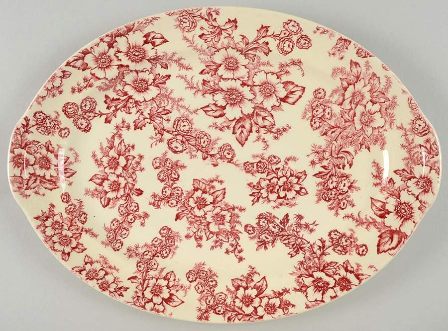 Dogwood Pink (Rim, Smooth, Cream) 13" Oval Serving Platter by Taylor, Smith & Taylor (Ts&T)-1