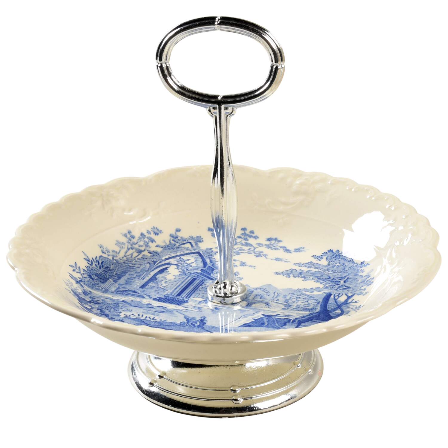 English Abbey Blue (Fairway) 6"-7" Handled Footed Nut Dish HC by Taylor, Smith & Taylor (Ts&T)-1