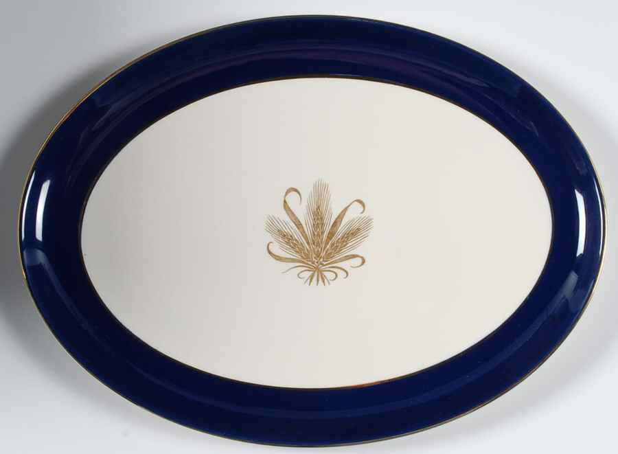 Golden Wheat Blue 13" Oval Serving Platter by Taylor, Smith & Taylor (Ts&T)-1