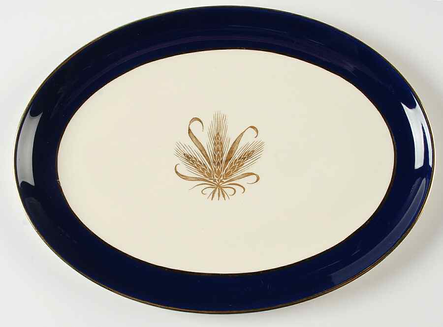 Golden Wheat Blue 11" Oval Serving Platter by Taylor, Smith & Taylor (Ts&T)-1