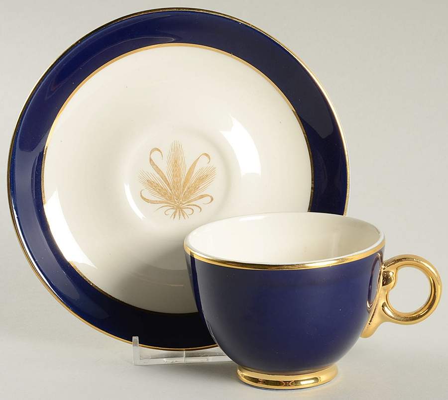 Golden Wheat Blue Footed Cup & Saucer Set by Taylor, Smith & Taylor (Ts&T)-1